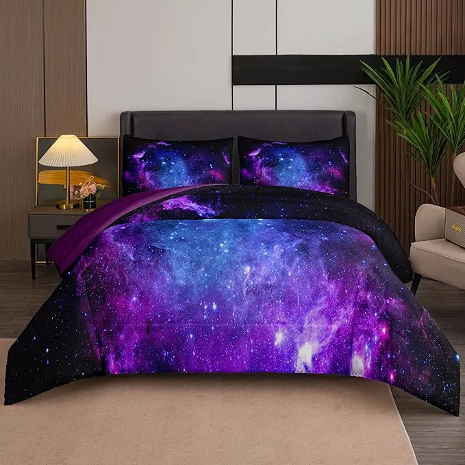 Solid NINENINE Galaxy Comforter Space Bedding Set Queen Size for Teen Kids Girls Purple Comforter Set Printed with 1 Comforter 2Pillowcases…… Innovative