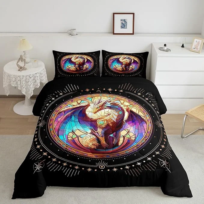 Excellent Feelyou Dragon Comforter Set King Size Dragon Stuff Comforter for Boys Girls Teens Wild Life Bedding Set Dragon Decor Duvet Set Room Decor Black Yellow Quilt Set Practical