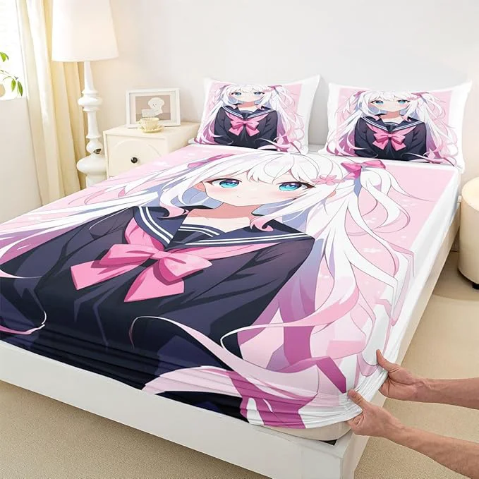 Consistent Kawaii Japanese Anime Bedding Set Twin - 3D Style Bed Sheets Sailor Suit Uniform Girl Design 2 Pieces Refined