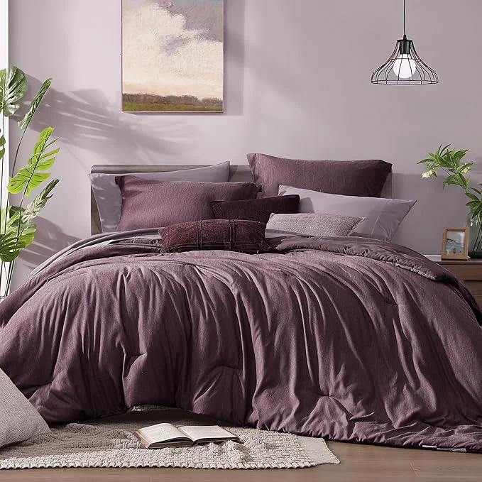 Authentic Monbix California King Comforter Set - 7 Pieces Cationic Dyeing Italian Plum Bed in a Bag Cal King Bed Sets with Comforter Sheets Pillowcases amp Shams Reversible Bedding Comforters Sets Advanced