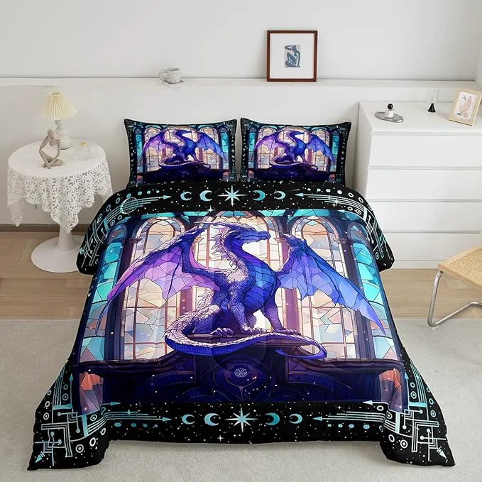 Breathable Feelyou Dragon Comforter Set King Size Comforter for Boys Girls Teens Modern Bedding Set Dragon Decor Duvet Set Room Decor Purple Quilt Set Specialty