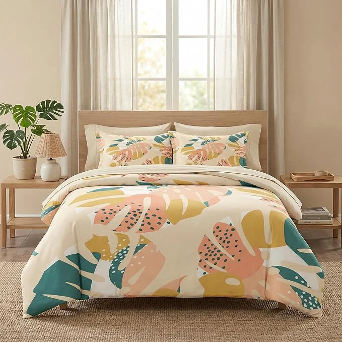 Next-Generation Comforter Set King Size Monstera Palm Leaf Botanical 7 Pcs Bedding for Kids and Adults Spring Summer Green Bed Sheet Sets with Fitted Sheet 2 Pillowcase amp 2 Sham for Bedroom Bed Decor Contemporary