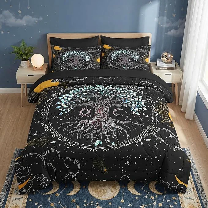Responsible Comforter Set King Size Trippy Hippie Tree of Life 7 Pcs Bedding for Kids and Adults Sun and Moon Bohemian Bed Sheet Sets with Fitted Sheet 2 Pillowcase amp 2 Sham for Bedroom Bed Decor Powerful