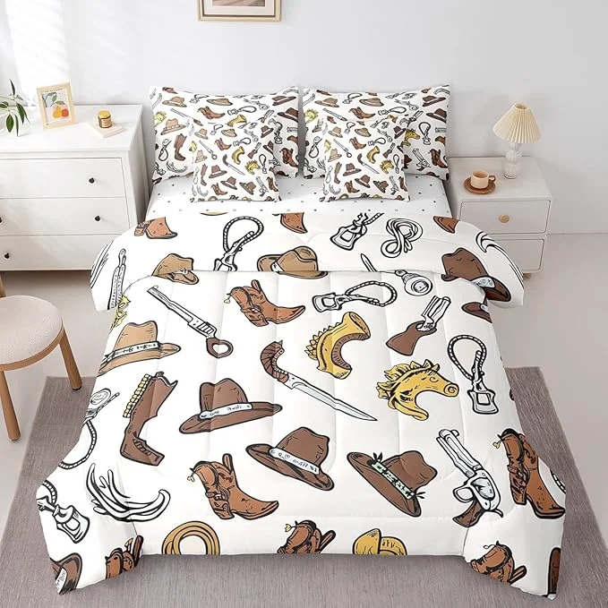 Organic Erosebridal Cowboy Boots for Men Bed in a Bag King Size Comforter Set 7 Pieces U-Shaped Horse Bedding Sets Western Sheet Set with Comforter Minimalist