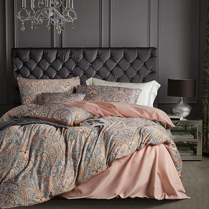 Modern Gold Duvet Cover Set 5 PCS Medallion Paisley Print Comforter Cover Set Bohemian Pattern Bedding Set Vintage Style Flower Duvet Cover Soft Reversible Design Paisley King California King Original Design