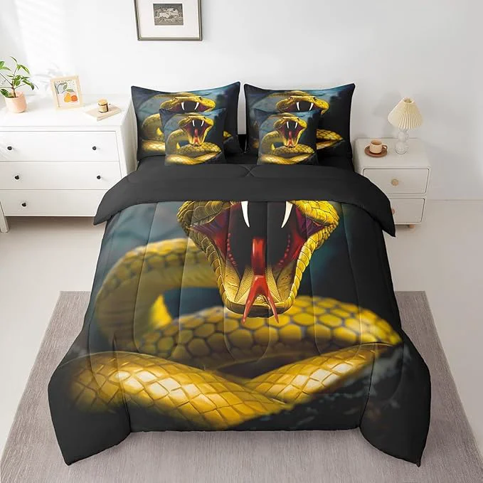World-Class Erosebridal Snake Bed in a Bag King Size Comforter Set 7 Pieces Little Dragon Bedding Sets Tropical Wildlife Reptile Sheet Set with Comforter Relaxed