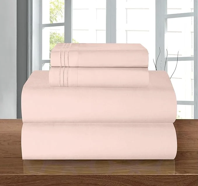 Responsible Elegant Comfort Luxury 1500 Premium Hotel Quality Microfiber 4-Piece Sheet Set - Wrinkle Resistant All Around Elastic Fitted Sheet Deep Pocket up to 16 quot Full Blush Secure