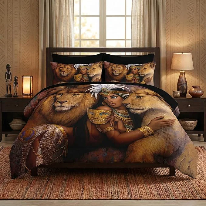 Flexible Nesker Comforter Set Queen Size Regal Lions Queen Woman 7 Pcs Bedding for Kids and Adults African Wildlife Brown Bed Sheet Sets with Fitted Sheet 2 Pillowcases amp 2 Shams Trusted