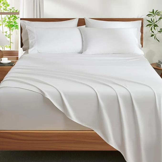 Official Ivellow Egyptian Cotton Sheets King Size Set - 1200 Thread Count 6 PC 18 quot Deep Pocket King Sheets，Luxury Cotton Bed Sheet Soft Breathable Cooling White Sheet Sets Durable Hotel Quality Bedding Casual