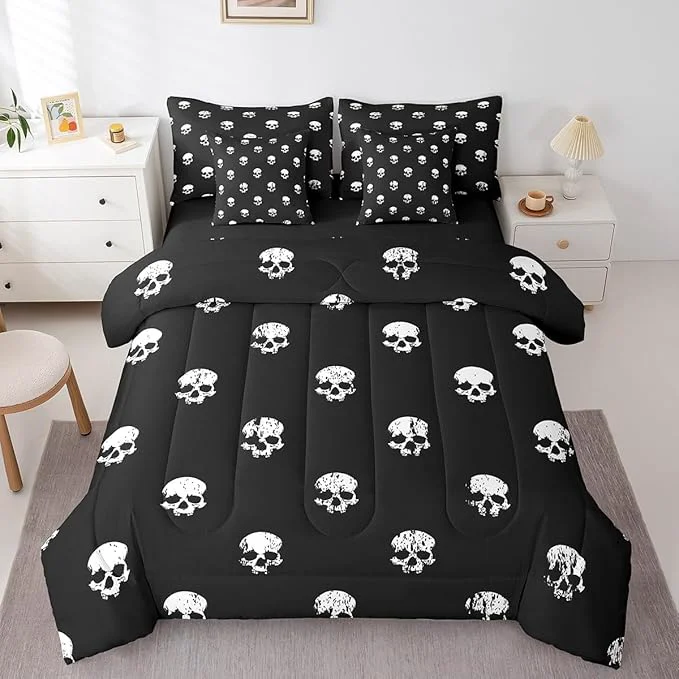 Trusted Castle Fairy Skull Decor Comforter Set Full Size Human Skull Graffiti Print Bedding Sets for Kids Teens Adults All Season Comforter Flat Sheet Fitted Sheet 2 Pillowcases 2 Pillow Covers 7 Pcs Optimized