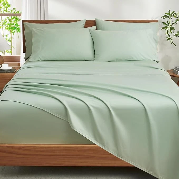 Enhanced Ivellow Egyptian Cotton Queen Size Sheets Set - 1200 Thread Count 6 PC 18 quot Deep Pocket Queen Sheets，Luxury Cotton Bed Sheets Soft Breathable Sage Green Cooling Sheet Sets Hotel Quality Bedding Outstanding