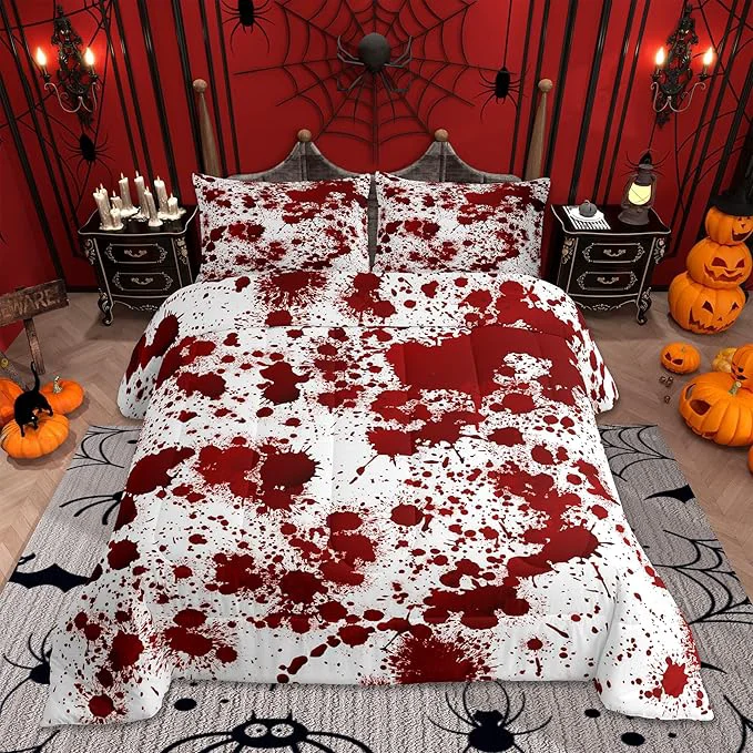 Carefully Designed Red Tie Dye Comforter Set Full Size Halloween Decor Bedding Set 3pcs for Kids Teens Boys Bedroom Gothic Horror Style Quilt Set Cartoon Hand Painted Graffiti Down Comforter with 2 Pillowcases Refined