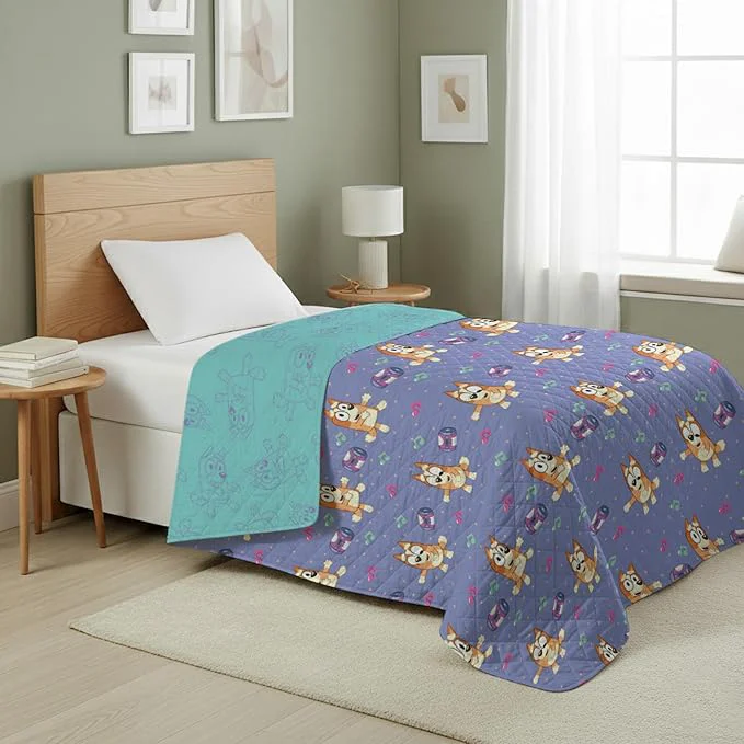Lightweight Northwest Bluey Bingo Dance Party Quilted Throw Blanket – Cartoon Throw Blanket Featuring Bluey for Adults Boys Girls Bed Couch or Playroom 60 x 80 Inches Flexible