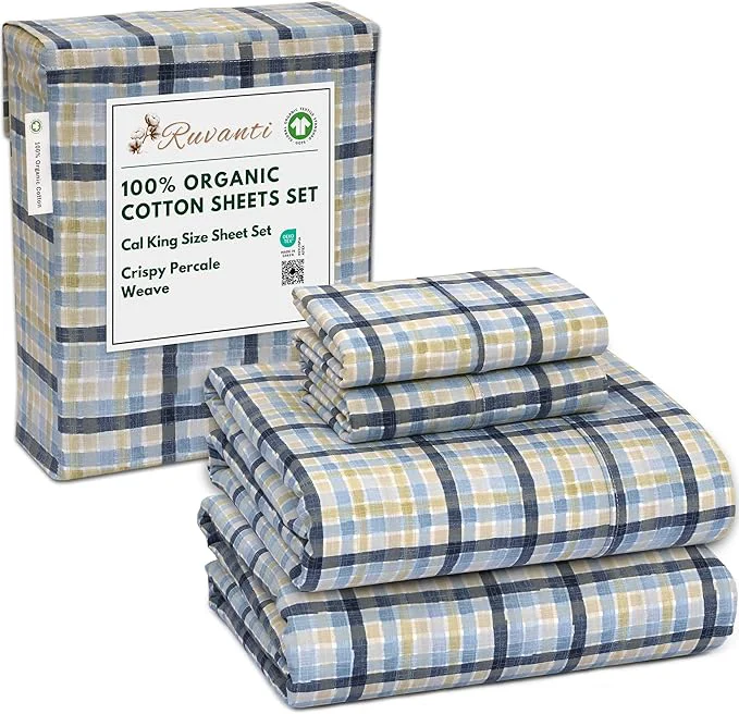 Elegant RUVANTI Organic Cotton Sheets California King Percale Weave GOTS 4-Piece Set Deep Pocket 13 quot Crisp amp Breathable Soft Durable Bedding Sábanas Algodón Orgánico – Pastel Print Expertly Made