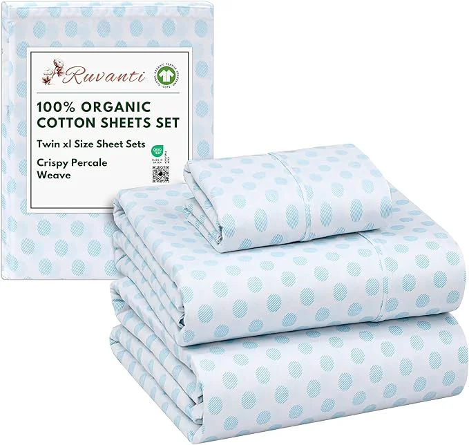 Optimized RUVANTI Organic Cotton Sheets Twin XL Percale Weave GOTS 3-Piece Set Deep Pocket 15 quot Crisp amp Breathable Soft Durable Bedding Sábanas Algodón Orgánico – Circle Imprint Versatile