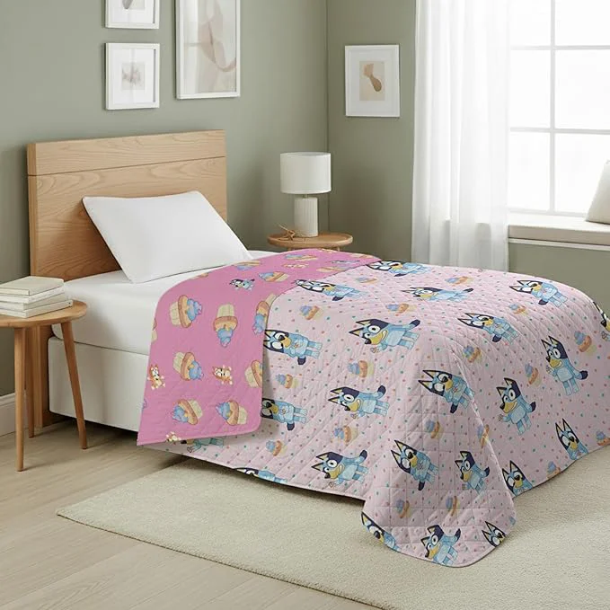 Specialty Northwest Bluey Cupcake Stars Quilted Reversible Throw Blanket – BlueyThrow Blanket for Any Kid - Bed Couch or Playroom 60 x 80 Inches Powerful