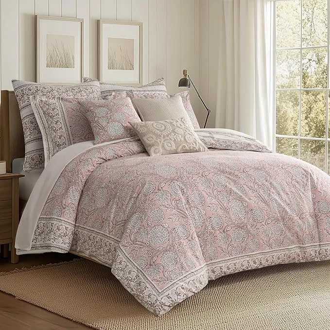 Minimalist Levtex Home Adare Blush Reversible Twin Twin XL Comforter Set 68x88in with 1 Pillow Sham 26x20in - Floral Bedding - Blush and White - Cotton Twin Size Comforter Set - Soft Pre-Washed Advanced