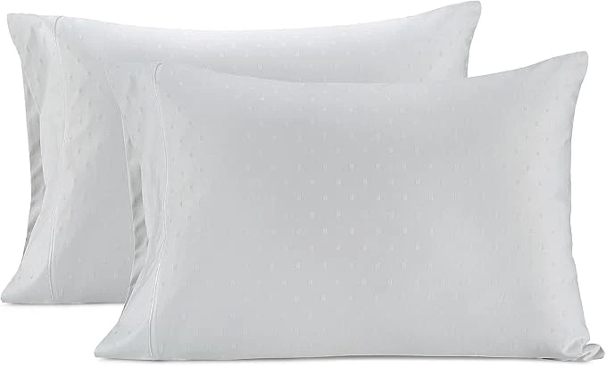High-Performance LANE LINEN Pillows Queen Size Set of 2 Soft Egyptian Cotton Cool amp Smooth 1000 Thread Count Pillow Cases - Swiss Dot - White Classic