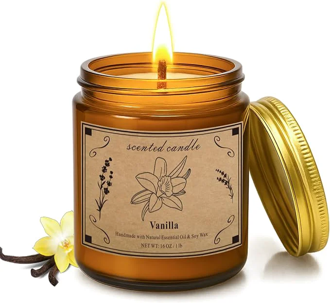 Lightweight Scented Candles for Home 16oz Large Amber Jar Scented Candle – Vanilla Soy Wax Easy-to-Use