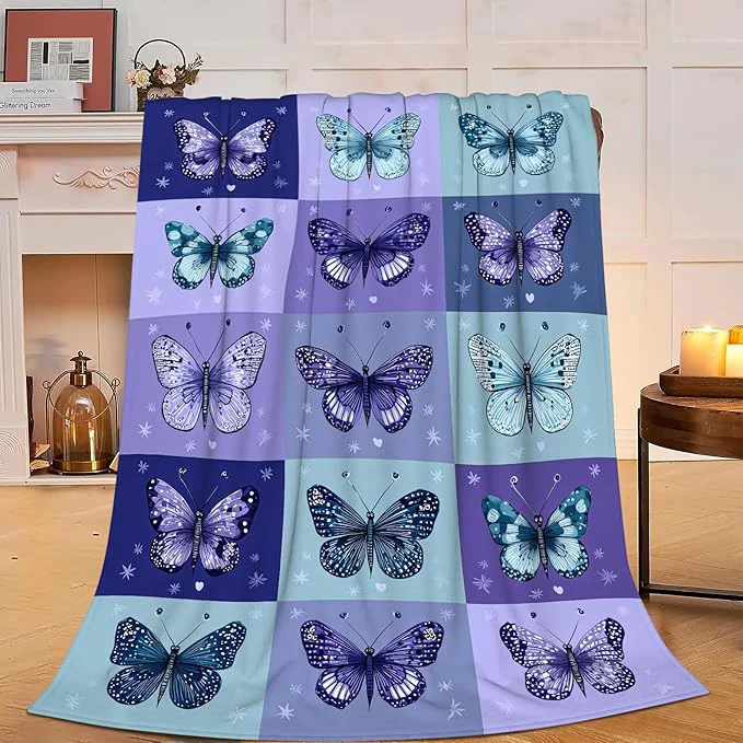 Verified Butterfly Blanket Super Soft Warm Fluffy Fleece Flannel Blue Purple Throw Blanket Cozy Fuzzy Plush Stuff Bedding Blankets Gifts for Women Kids Boys Girls Adults 60 quot X50 quot Modern