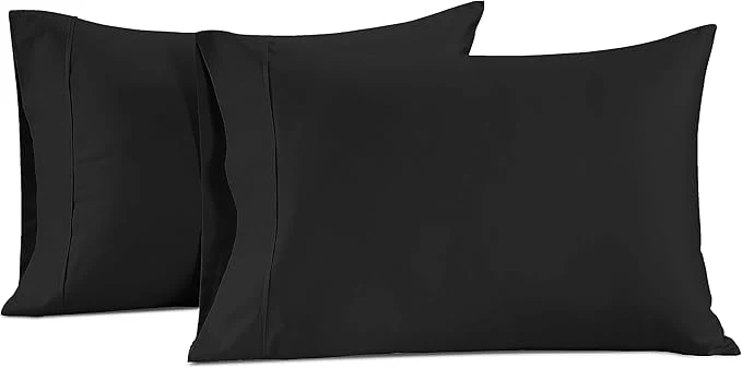 Breathable LANE LINEN Pillows Queen Size Set of 2 Soft Egyptian Cotton Cool amp Smooth Pillow Cases - Black Fine