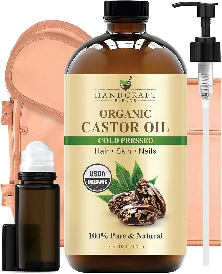 Refined Handcraft Blends Cold-Pressed Organic Castor Oil 16 Fl Oz Glass Bottle Roll Exceptional
