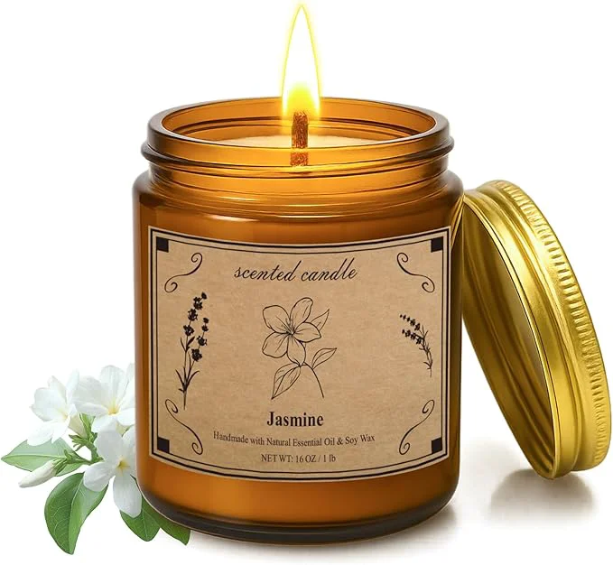 Efficient Scented Candles for Home 16oz Large Jar Scented Candle – Jasmine Soy Wax Candle Casual