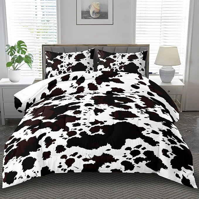 Original Western Comforter Set Queen Animal Cow Print Comforter Set Queen Boys Black and White Farmhouse Bedding Quilt Girls Cowboy Bedding Western Room Decor Cow Print Country Quilt Casual