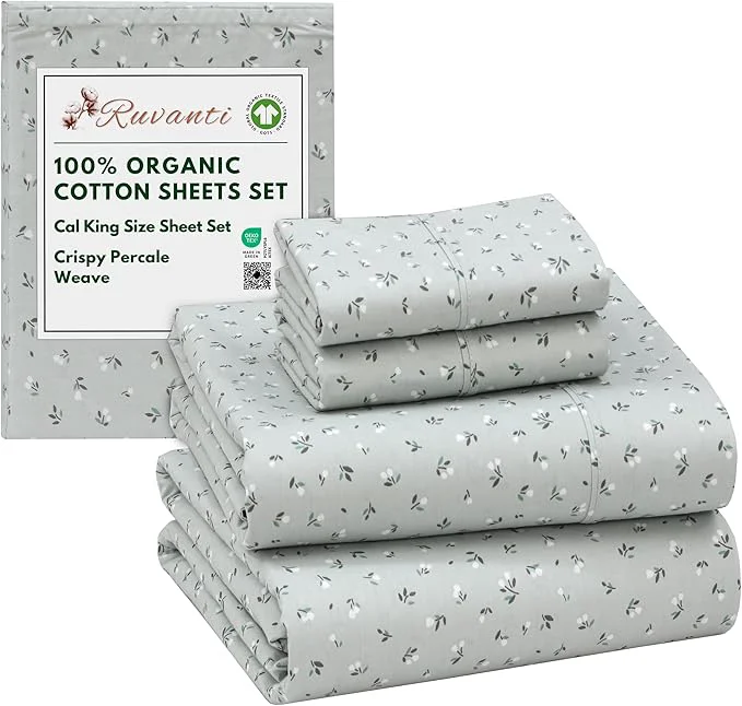 Superior RUVANTI Organic Cotton Sheets California King Percale Weave GOTS 4-Piece Set Deep Pocket 13 quot Crisp amp Breathable Soft Durable Bedding Sábanas Algodón Orgánico – Bud Club Solid