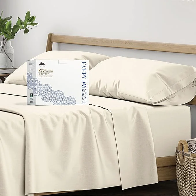 Trendy Mayfair Linen Organic Cotton Sheets Twin XL Size - 3 PC Organic Cotton Twin XL Size Percale Weave Sheet Set Soft Cooling Crisp amp Breathable 16 quot Deep Pocket Hotel Quality Bedding Set - Ivory Sustainable