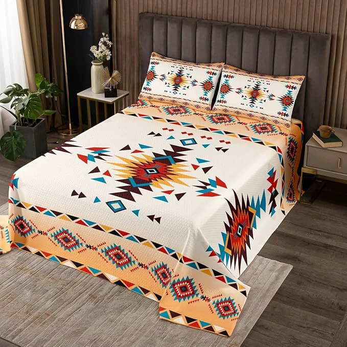 Soft Manfei Geometric Aztec Kids Bedspread Twin Size Western Cowboy Arrow Grid Patchwork Coverlet Set Boys Girls Room Decor Southwest Bohemia Tribal Ethnic Quilted Coverlet Chic Bedding Quilt 1 Pillowcase Elite