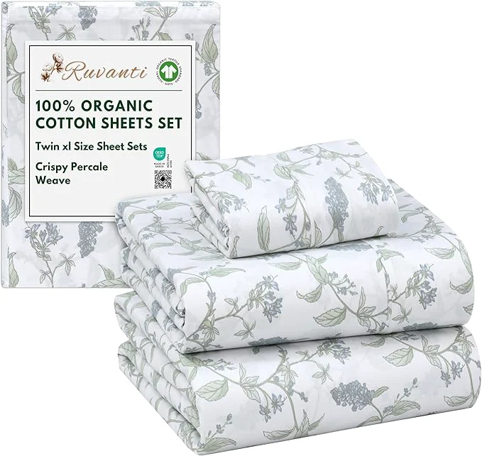 Smooth RUVANTI Organic Cotton Sheets Twin XL Percale Weave GOTS 3-Piece Set Deep Pocket 15 quot Crisp amp Breathable Soft Durable Bedding Sábanas Algodón Orgánico – Vine Yard Elite