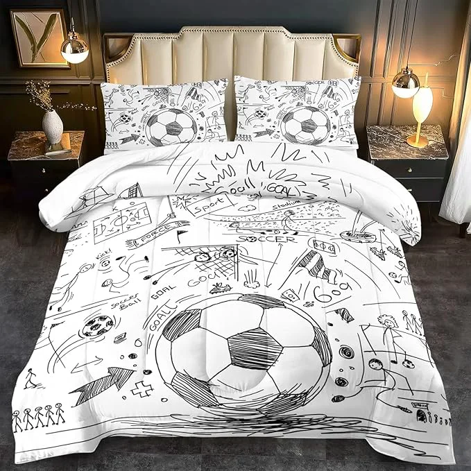 Casual Football Sports Comforter Sets for Boys King Soccer Comforter Sport Bedding for Boys Room Gaming Bed Soccer Bedding King Set Games Quilt Bedroom Bed Decor Kids and Teen Responsible