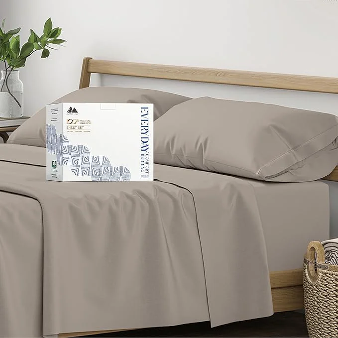 User-Friendly Mayfair Linen Organic Cotton Sheets California King Size - 4 PC Organic Cotton Cal King Size Percale Weave Sheet Set Soft Cooling amp Crisp 16 quot Deep Pocket Hotel Quality Bedding Set - Taupe Natural