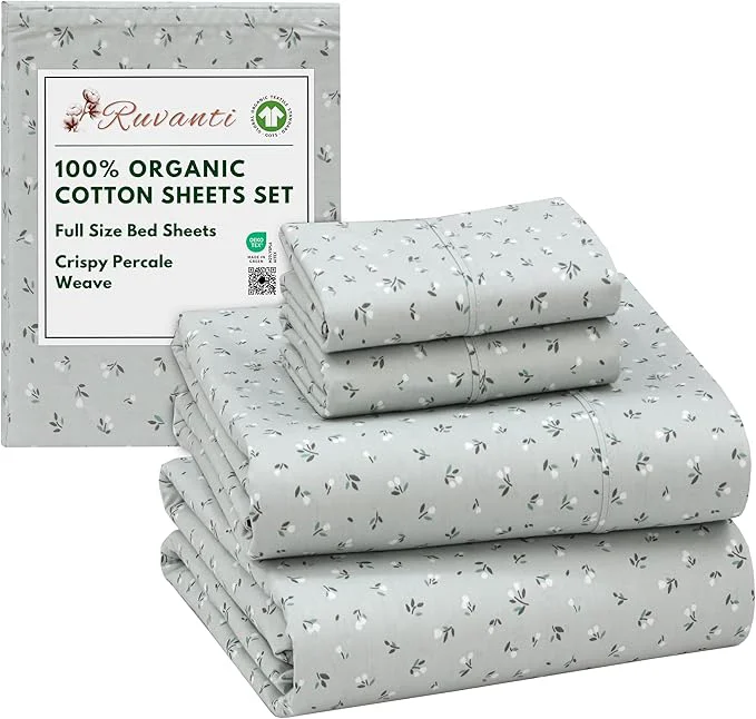 Environmentally Friendly RUVANTI Organic Cotton Sheets Full Size Percale Weave GOTS 4-Piece Set Deep Pocket 15 quot Crisp amp Breathable Soft Durable Bedding Sábanas Algodón Orgánico – Bud Club Functional