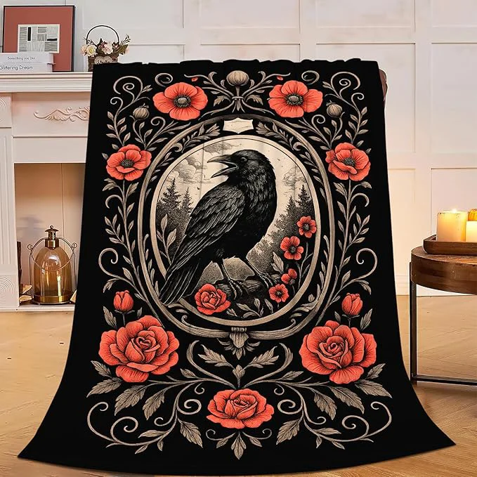 Natural Gothic Crow Blanket Super Soft Warm Fluffy Fleece Flannel Raven Animal Throw Blanket Cozy Fuzzy Plush Stuff Bedding Blankets Gifts for Women Kids Boys Girls Adults 60 quot X50 quot Smooth