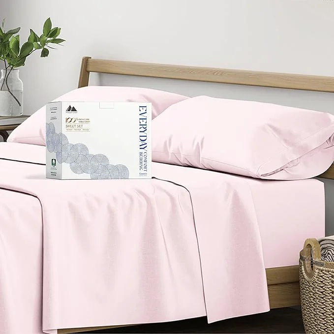 Comfortable Mayfair Linen Organic Cotton Sheets Full Size - 4 PC Organic Cotton Full Size Percale Weave Sheet Set Soft Cooling Crisp amp Breathable 16 quot Deep Pocket Hotel Quality Bedding Set - Blush High-Grade