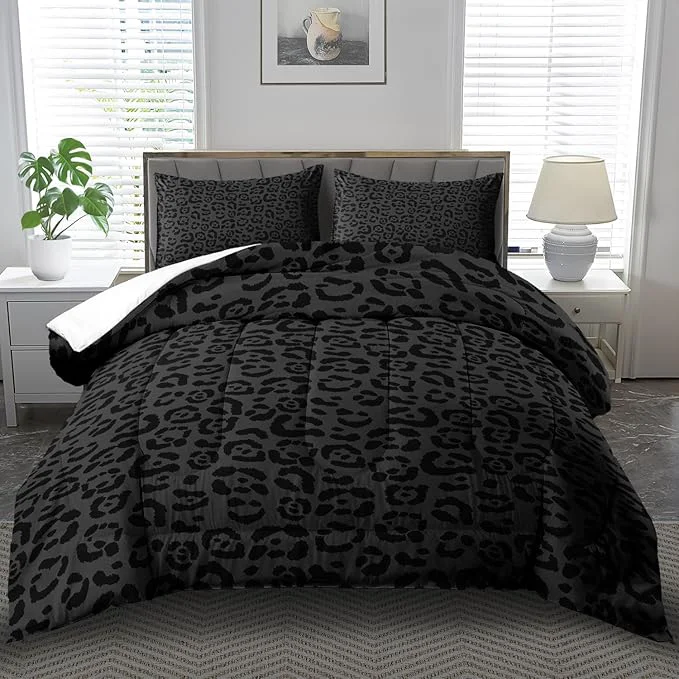 Superior Black Cheetah Print Comforter Set Full Girls Animal Black Leopard Print Comforter Boys African Leopard Bedding Set Full African Cheetah Bedding Room Decor Elegant
