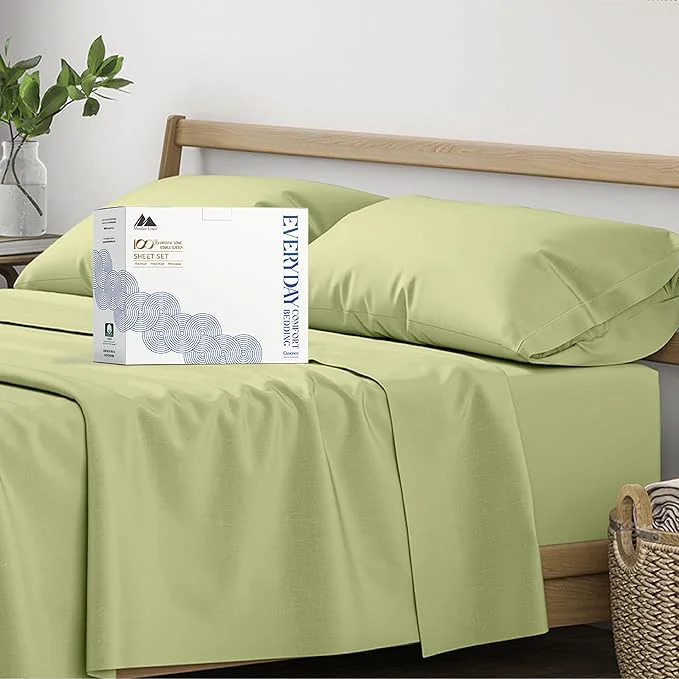 Versatile Mayfair Linen Organic Cotton Sheets California King Size - 4 PC Organic Cotton Cal King Size Percale Weave Sheet Set Soft Cooling amp Crisp 16 quot Deep Pocket Hotel Quality Bedding Set - Sage Green World-Class