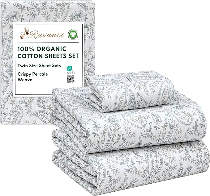 Fashionable RUVANTI Organic Cotton Sheets Twin Size Percale Weave GOTS 3-Piece Set Deep Pocket 15 quot Crisp amp Breathable Soft Durable Bedding Sábanas Algodón Orgánico – Ornate Oasis Top-Quality