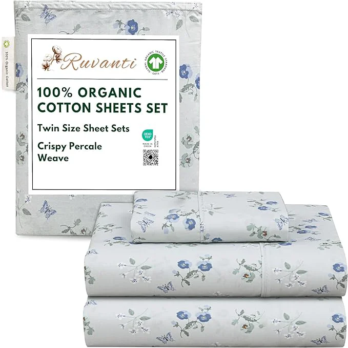 Smart RUVANTI Organic Cotton Sheets Twin Size Percale Weave GOTS 3-Piece Set Deep Pocket 15 quot Crisp amp Breathable Soft Durable Bedding Sábanas Algodón Orgánico – Butter Flight Fine Crafted