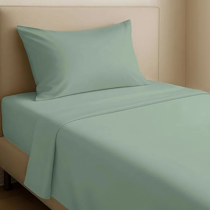 Elegant California Design Den 12 quot Pocket Sheets Twin Size Bed Set - Natural Cotton Bed Sheets Soft Sateen Weave All Around Elastic Breathable and Durable Bedding - Frosty Green Trendy