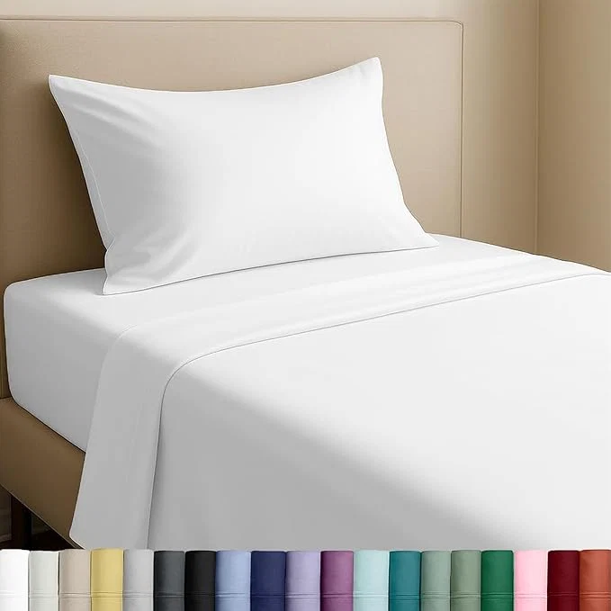 Practical California Design Den Natural Cotton Sheets Twin XL Size Set - Soft Sateen Weave Twin XL Sheet Sets with 12 quot Pockets Breathable and Durable Bedding for Dorm Rooms College White Trusted