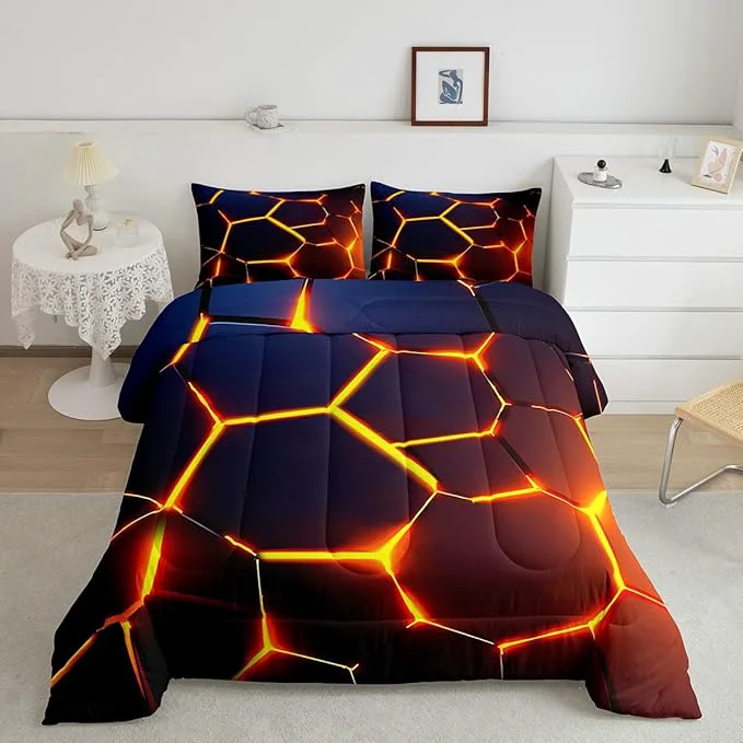 Responsible Honeycomb Print Bedding Set Red Black Fire Hexagonal Pattern Comforter Set for Kids Boys Girls Teens Beehive Geometrical Comforter Breathable Simplistic Duvet Set Room Decor Quilt Set Twin Size Versatile