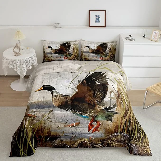Unique Feelyou Mallard Duck Bedding Set Boys Girls Wild Duck Hunting Comforter Set for Kids Women Men Soft Lodge Cabin Farmhouse Comforter Quilt Room Decor King Size Duvet Set Boys Premium Material
