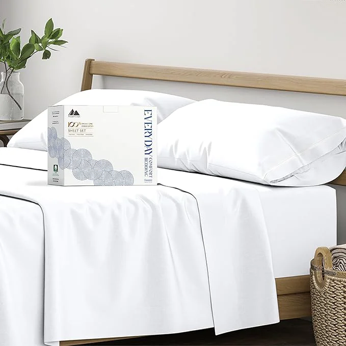 World-Class Mayfair Linen Organic Cotton Sheets Queen Size - 4 PC White Organic Cotton Percale Sheets Queen Set Soft Cooling amp Breathable Bedsheets 16 quot Deep Pocket Hotel Bedding Set - GOTS Professional