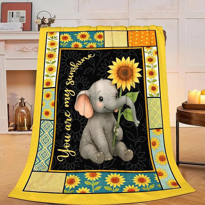 Official Elephant Blanket Super Soft Warm Fluffy Fleece Flannel Sunflower Animal Throw Blanket Cozy Fuzzy Plush Stuff Bedding Blankets Gifts for Women Kids Boys Girls Adults 80 quot X60 quot Outstanding
