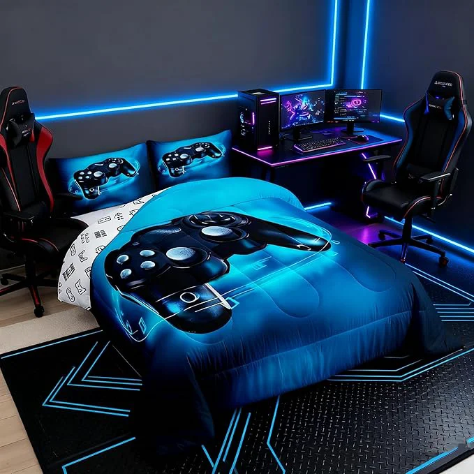 Sustainable Feelyou Gamer Comforter Sets for Boys Twin Bedding Set for Boys Kids Gaming Comforter Gamer Room Decor Blue Video Game Bed Set Teens Bedroom Gamepad Duvet Set All Season 1 Comforter with 1 Pillow Case Organic