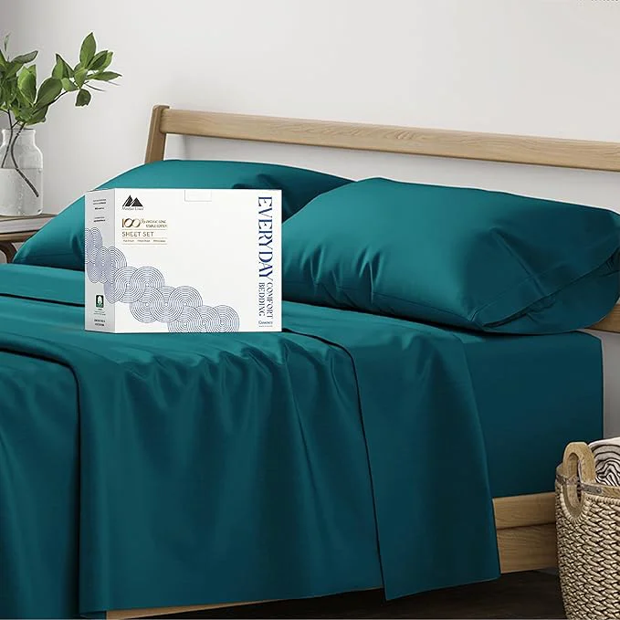 Advanced Mayfair Linen Organic Cotton Sheets California King Size - 4 PC Organic Cotton Cal King Size Percale Weave Sheet Set Soft Cooling amp Crisp 16 quot Deep Pocket Hotel Quality Bedding Set - Teal Expertly Made
