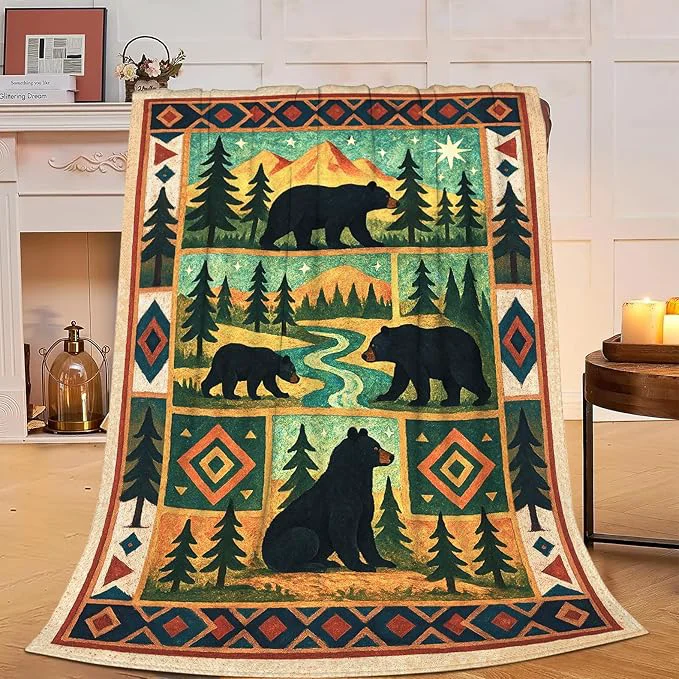 Green Cabin Bear Blanket Super Soft Warm Fluffy Fleece Flannel Animal Throw Blanket Cozy Fuzzy Plush Stuff Bedding Blankets Gifts for Women Kids Boys Girls Adults 50 quot X40 quot Outstanding